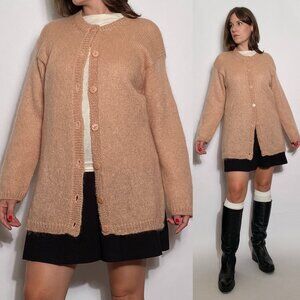Vintage Y2K Peach Fuzzy MOHAIR Long Grunge Cardigan August Silk! Medium to Large